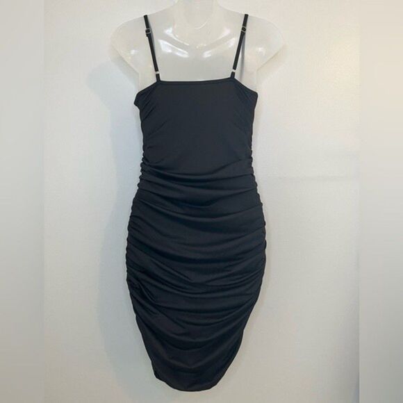 Black Bodycon Spaghetti Strap Mini Party Dress Size Medium - Picture 2 of 6